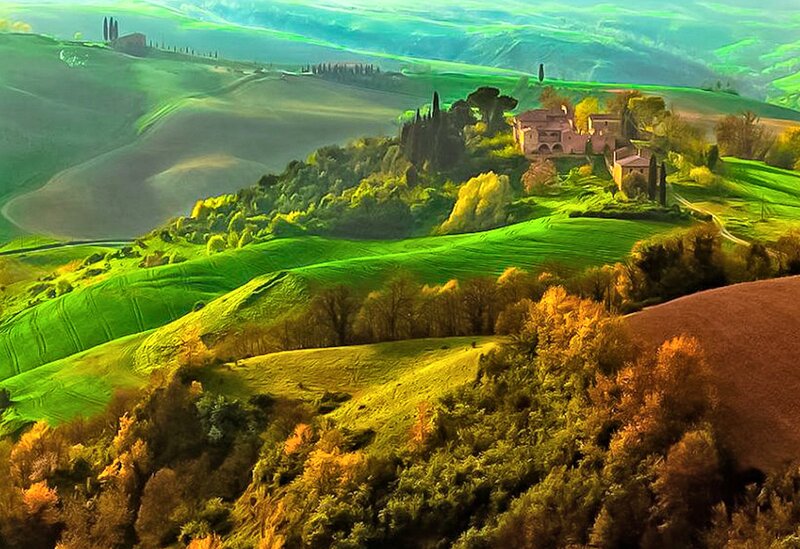 Tuscan Countryside Landscape — Green, Serene, Afternoon