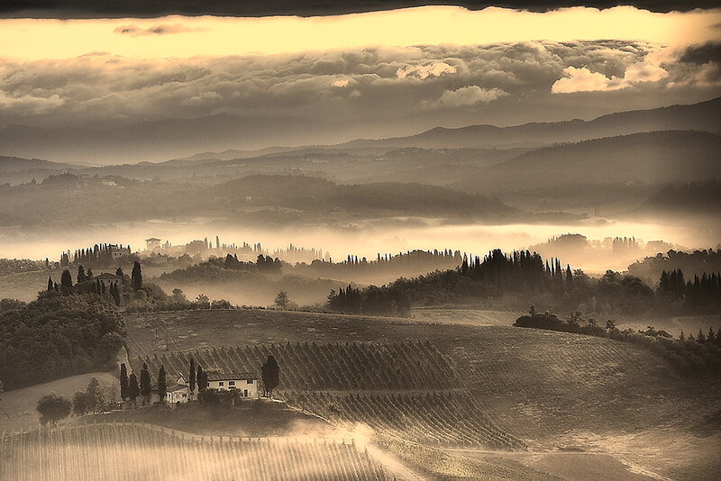 Tuscan Hills at Dawn — Sepia