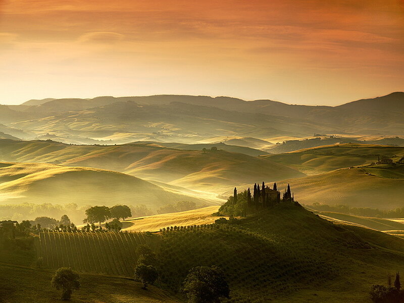 Tuscan Hills at Sunrise — Gold