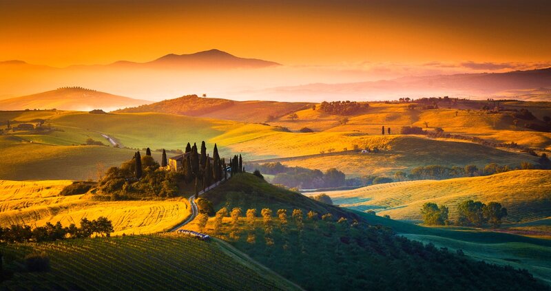 Tuscan Hills at Sunset — Orange, Serene