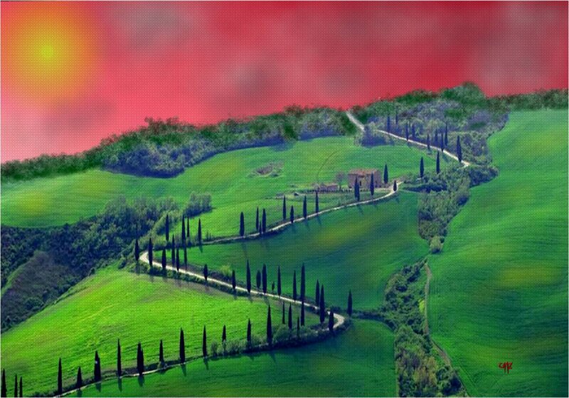 Tuscan Hills Landscape — Green, Dramatic, Sunset