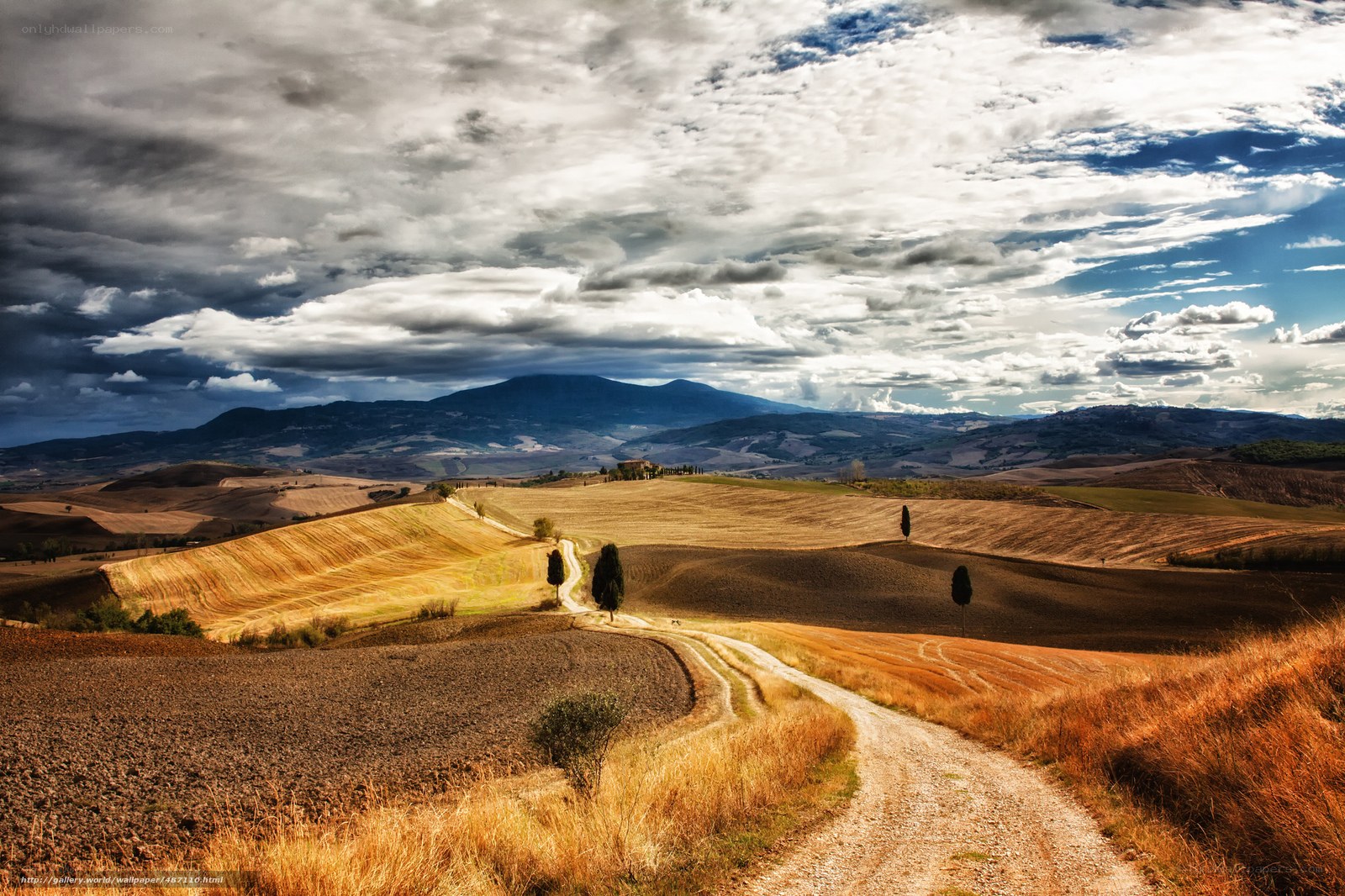 Tuscan hills under cloudy sky
