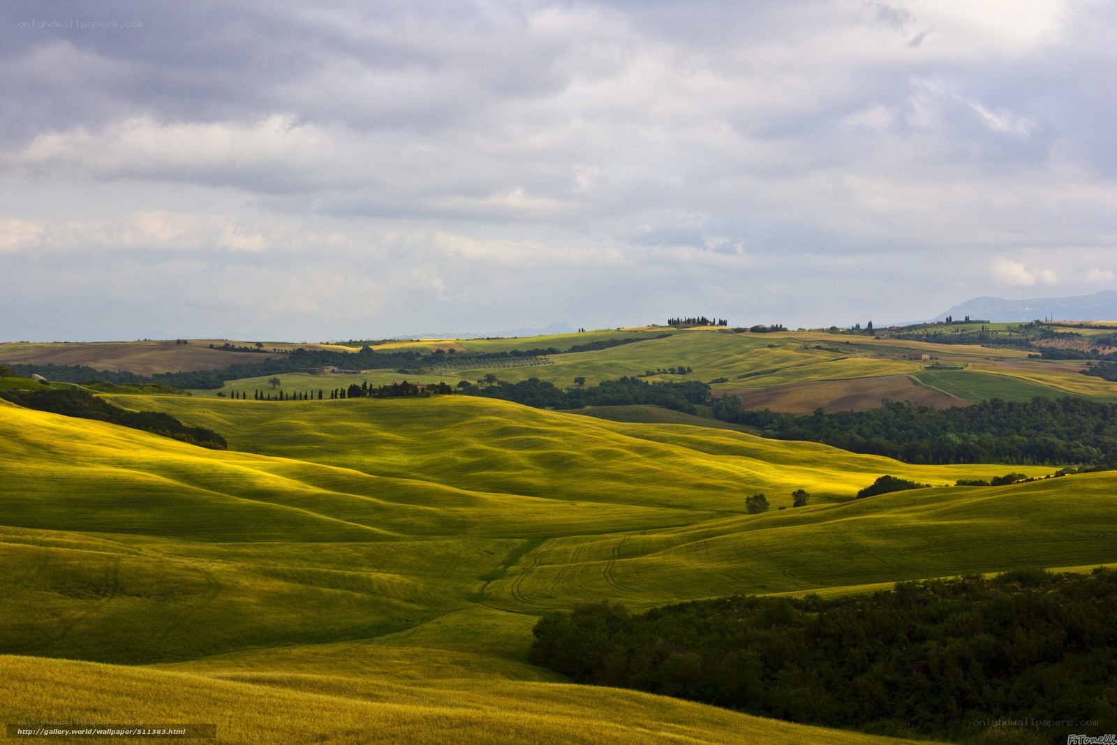 Tuscan hills under cloudy sky