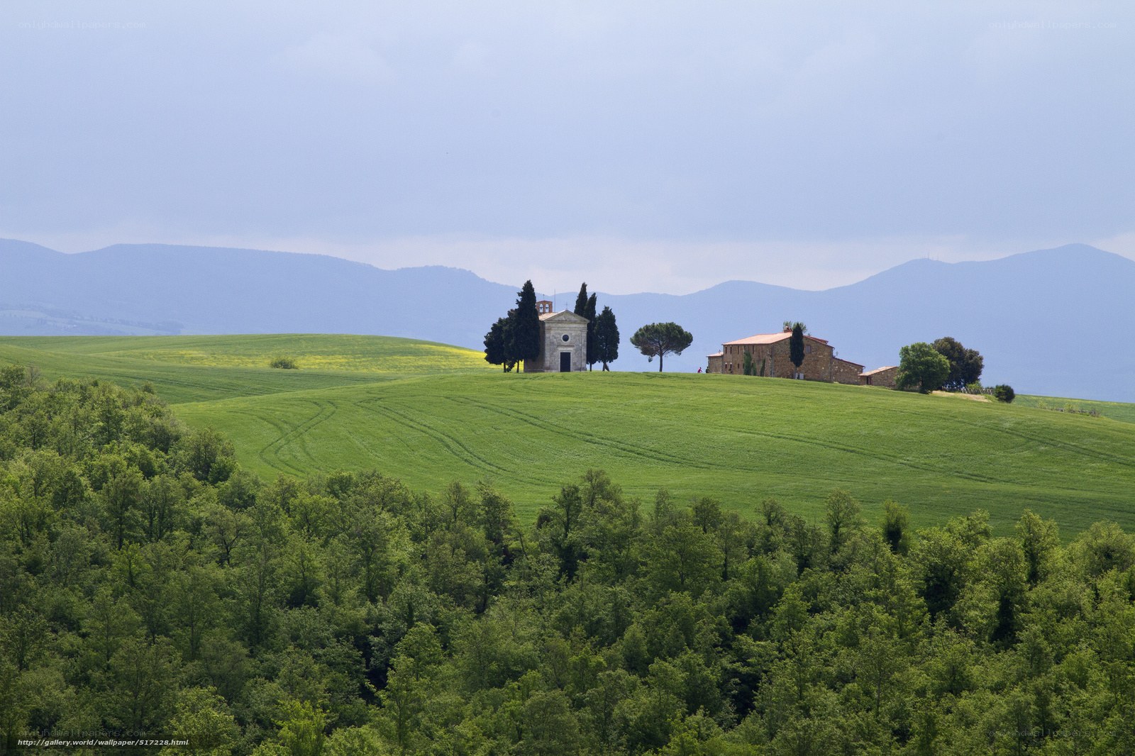 Tuscan hills with chapel