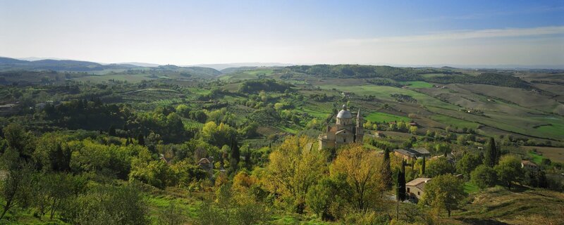 Tuscan hills with church