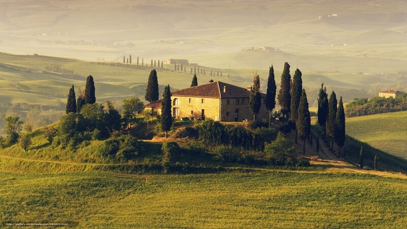 Tuscan hillside villa at sunrise