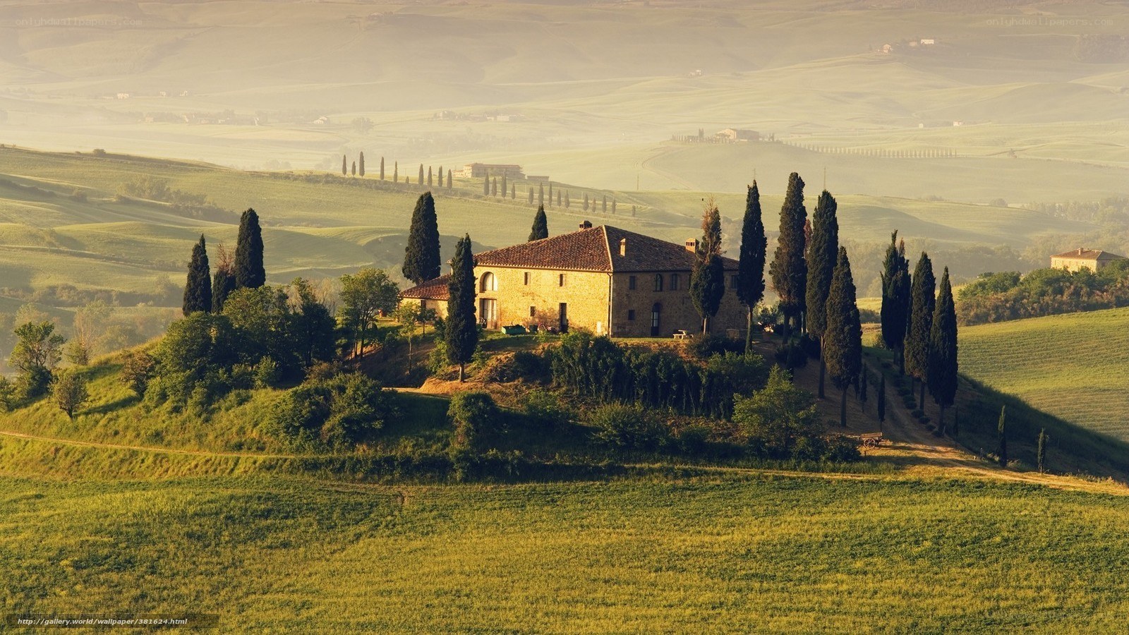 Tuscan hillside villa at sunrise