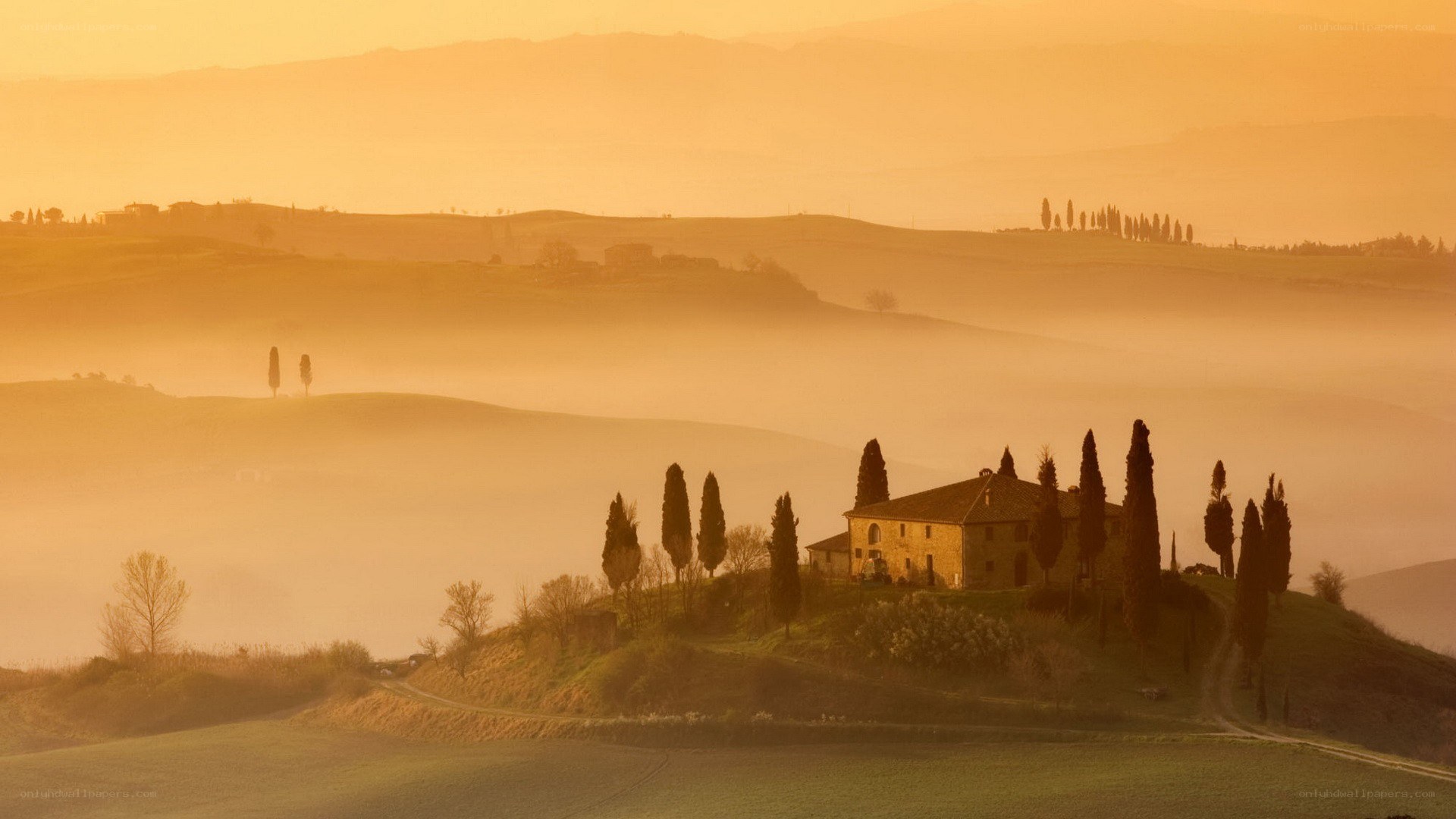 Tuscan landscape at sunrise
