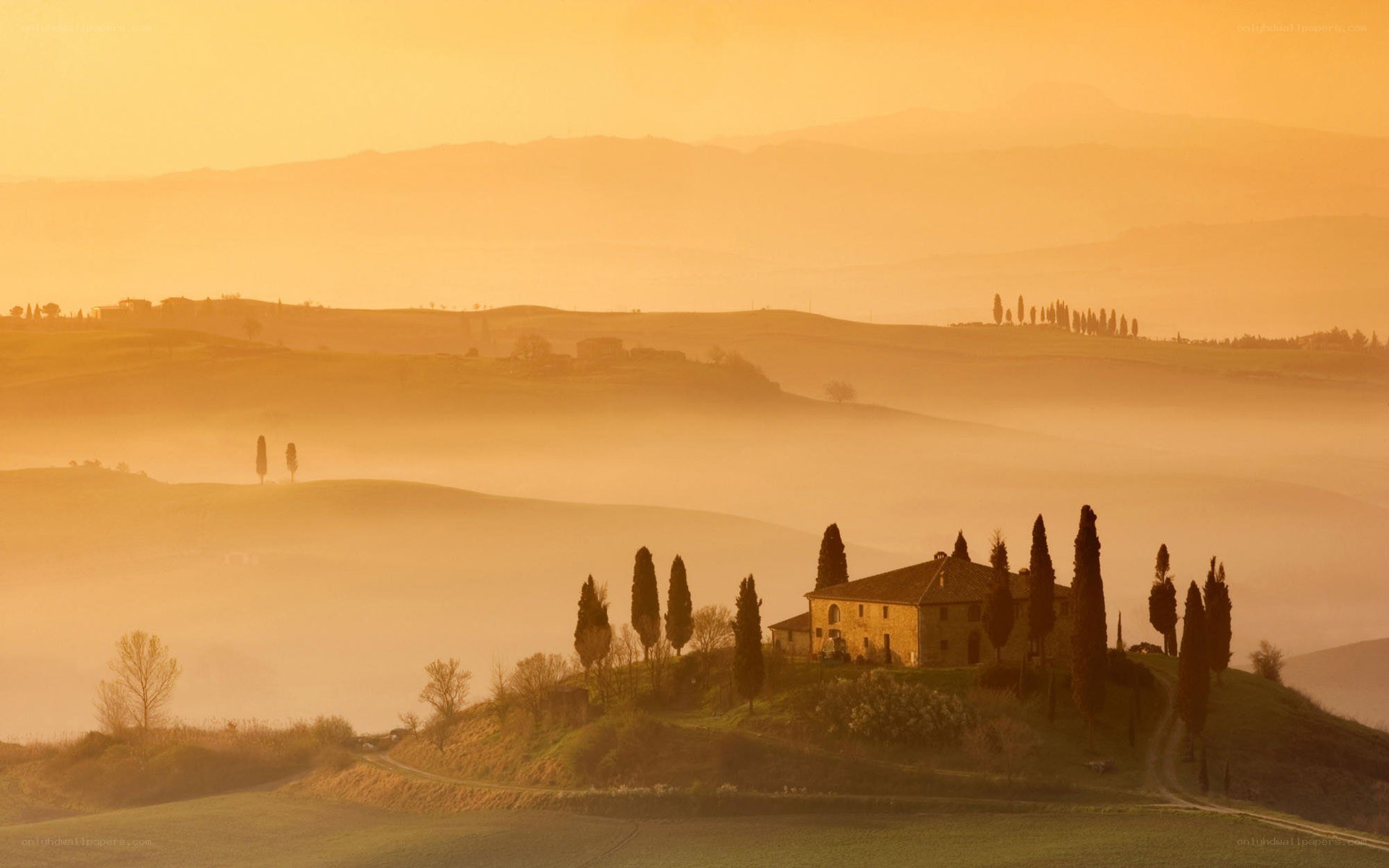 Tuscan landscape at sunrise