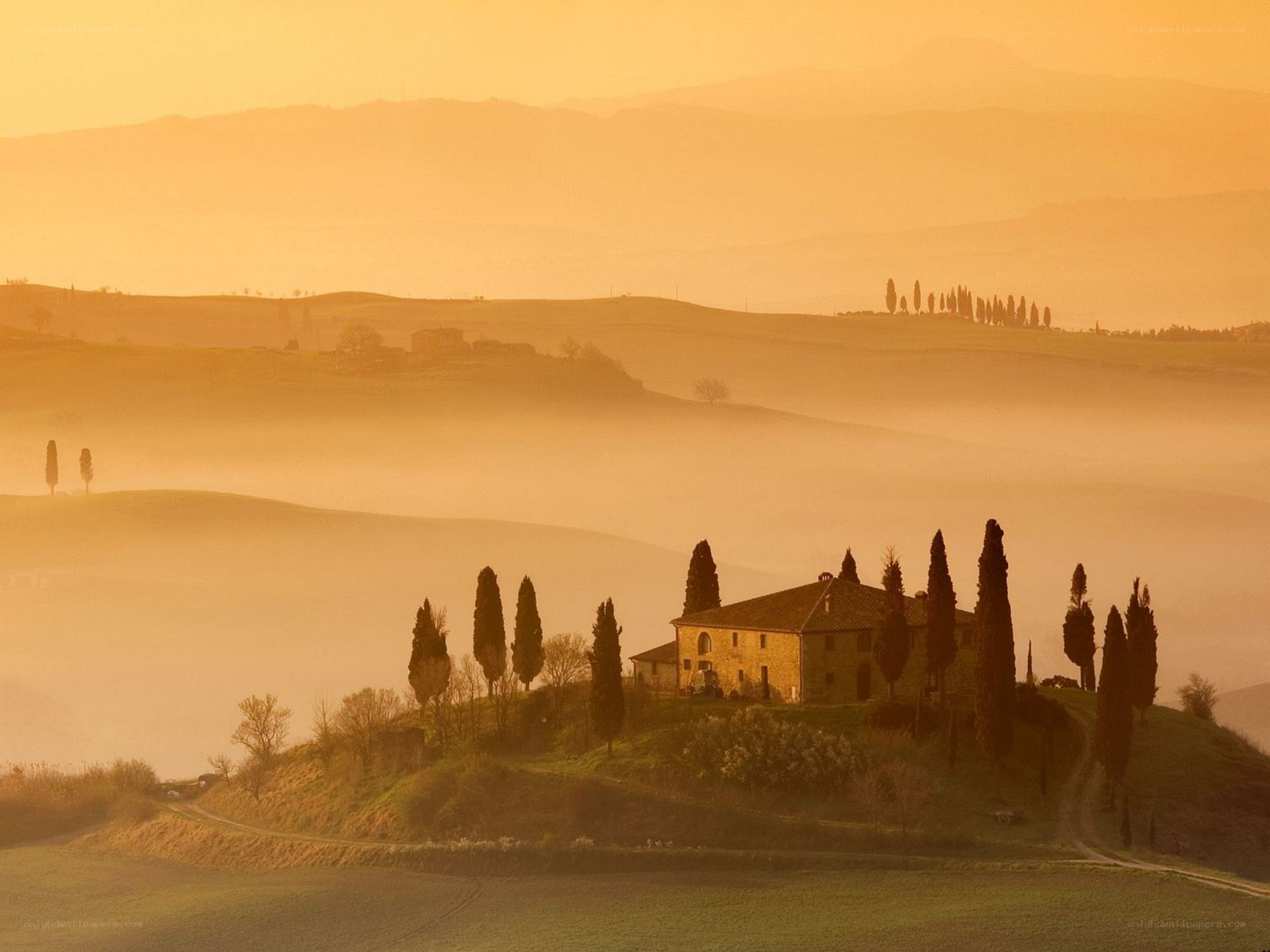 Tuscan landscape at sunrise
