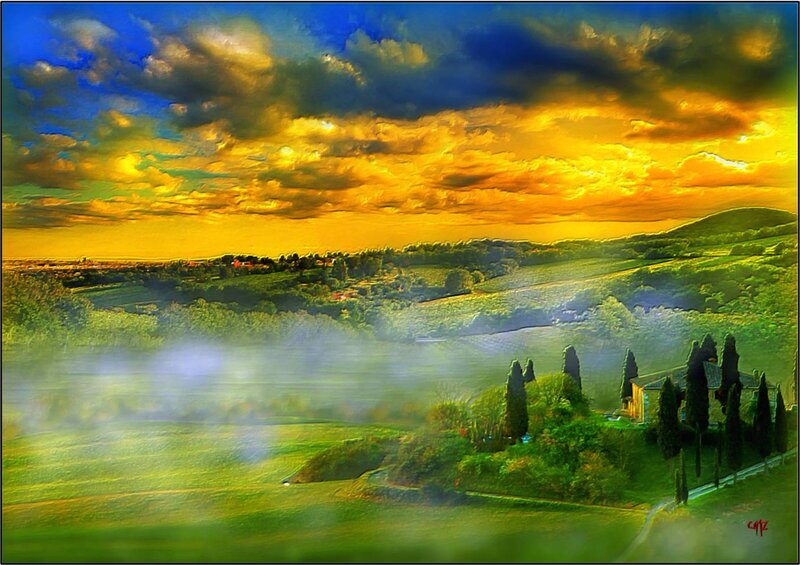 Tuscan Landscape at Sunrise — Green