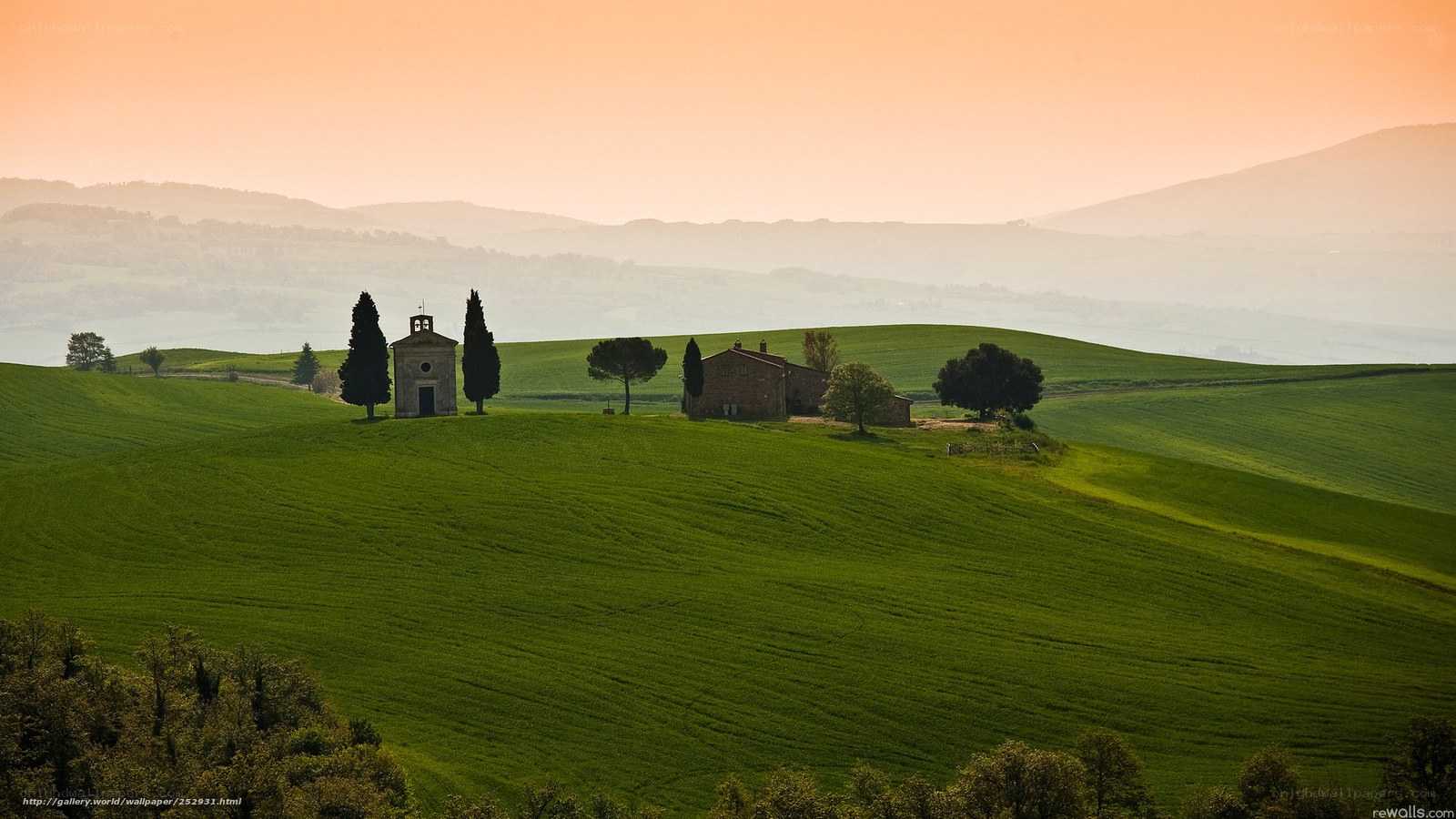 Tuscan landscape at sunset