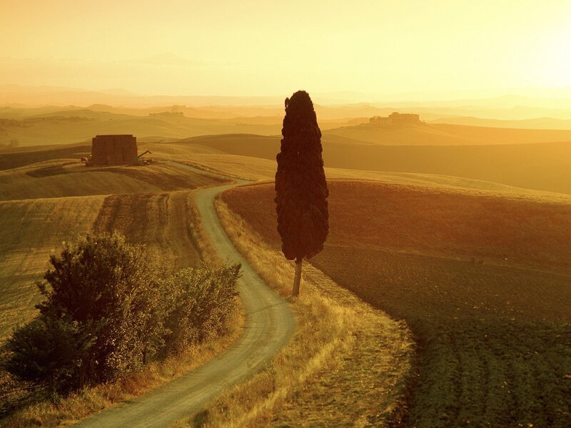 Tuscan landscape at sunset