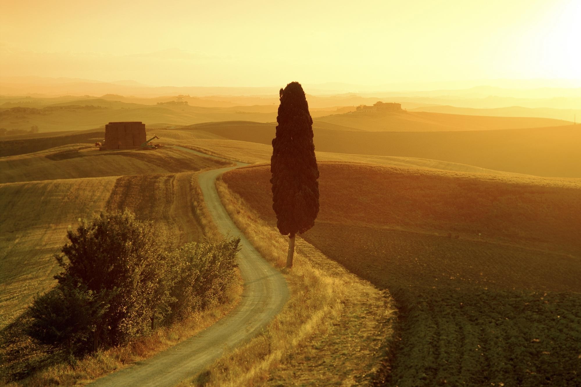 Tuscan landscape at sunset