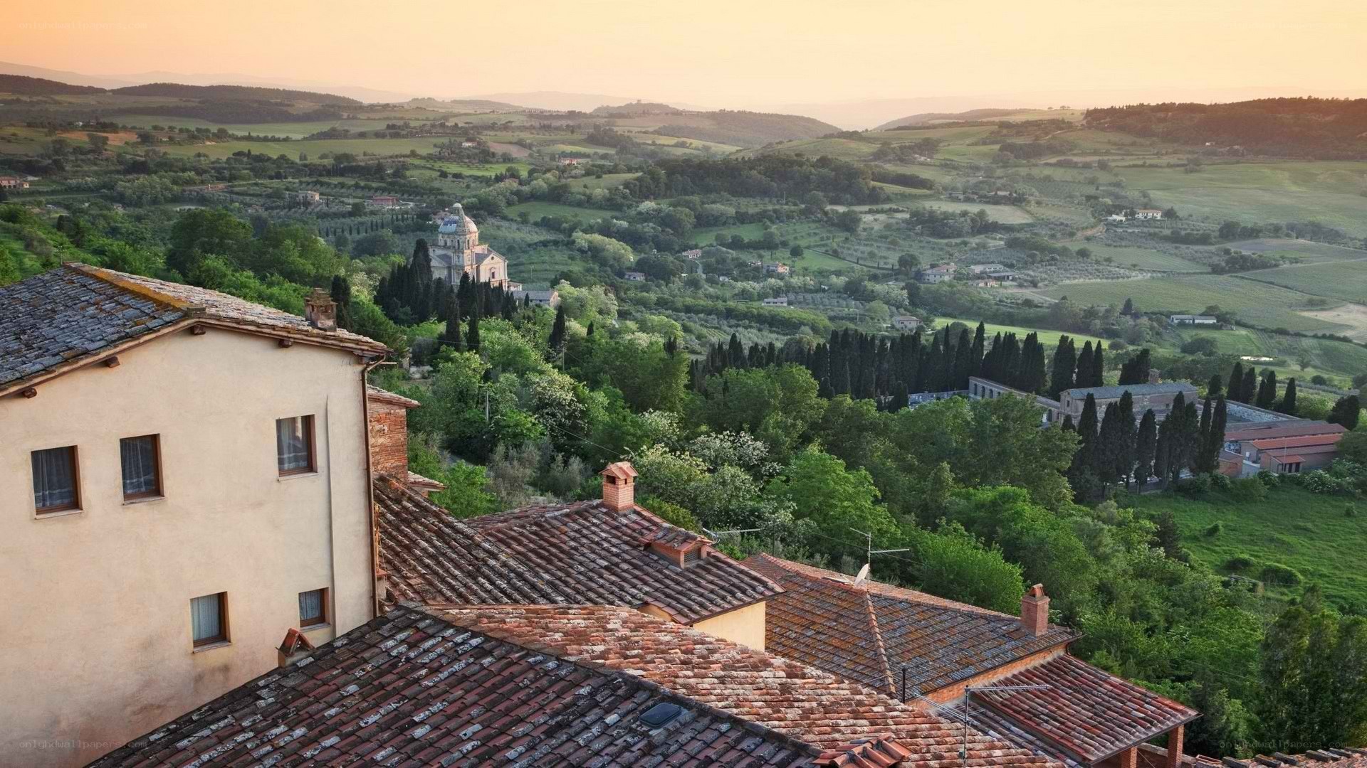 Tuscan landscape at sunset