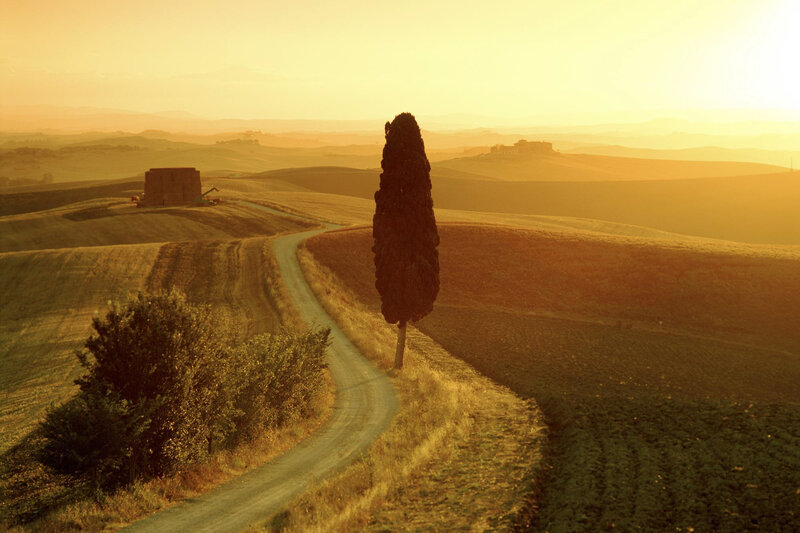 Tuscan landscape at sunset