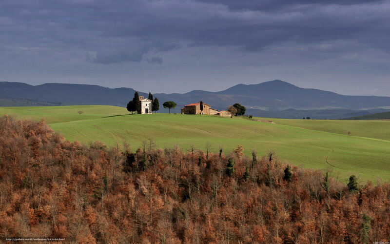 Tuscan landscape with chapel