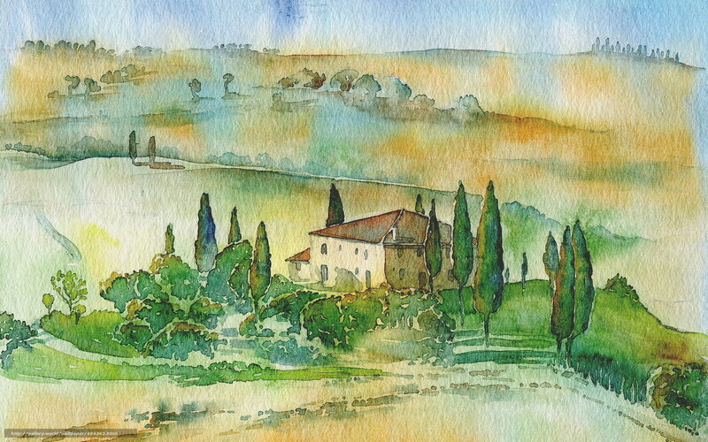 Tuscan landscape with villa