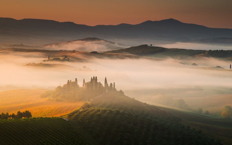 Tuscan Villa at Sunrise — Orange