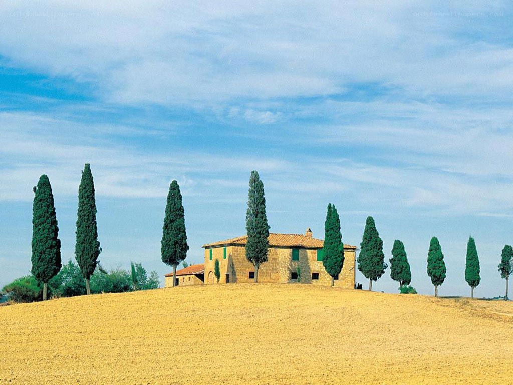 Tuscan villa with cypress trees