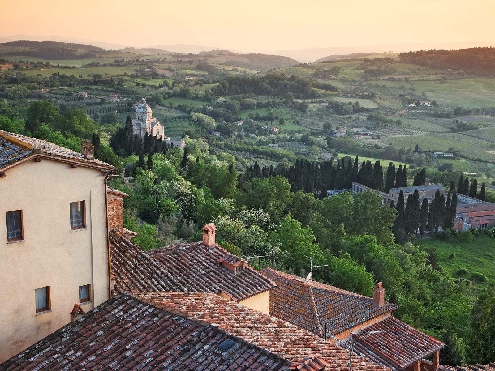Tuscan village at sunset