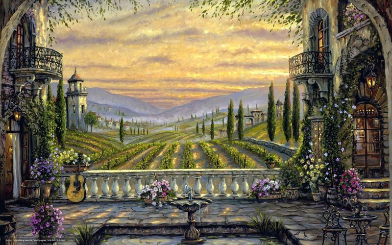 Tuscan vineyard sunset