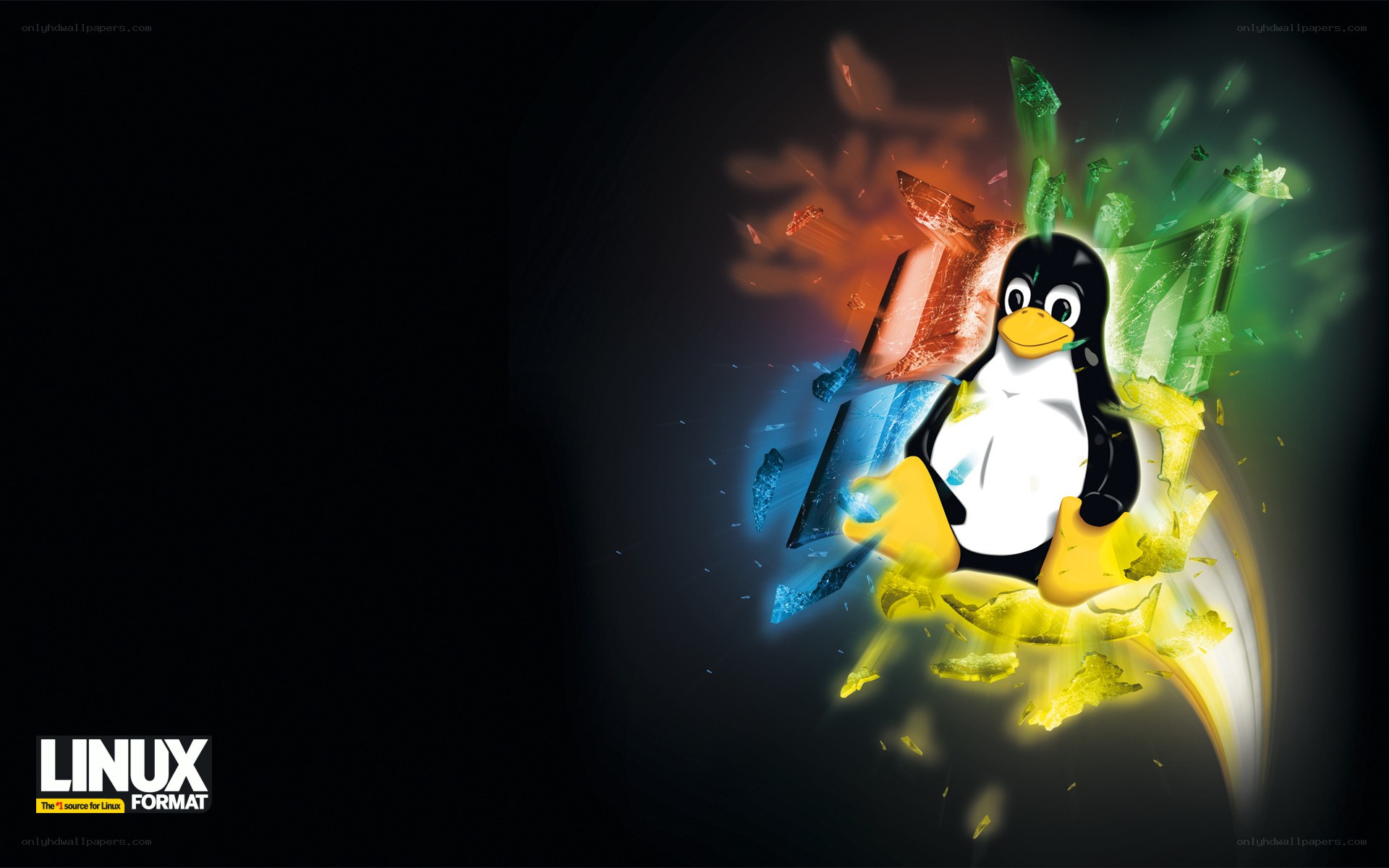 Tux breaking through glass