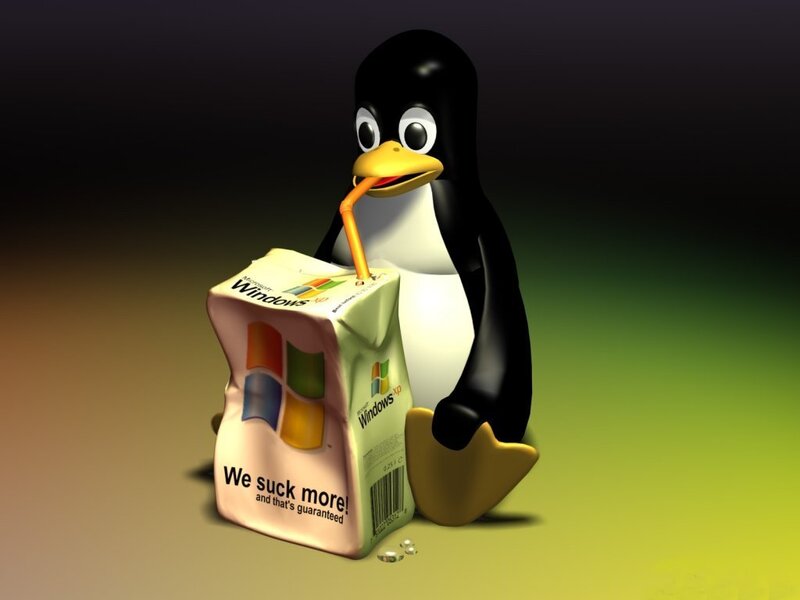 Tux drinking Windows juice