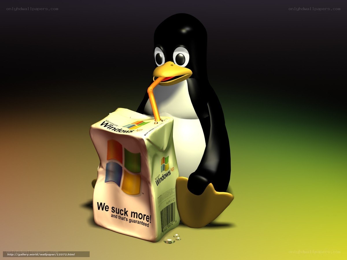 Tux drinking Windows juice