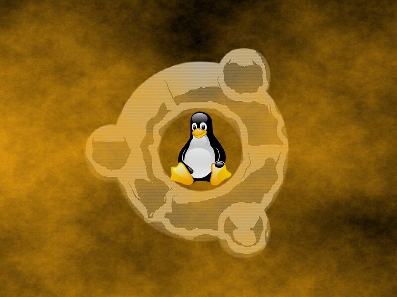 Tux penguin in golden circle