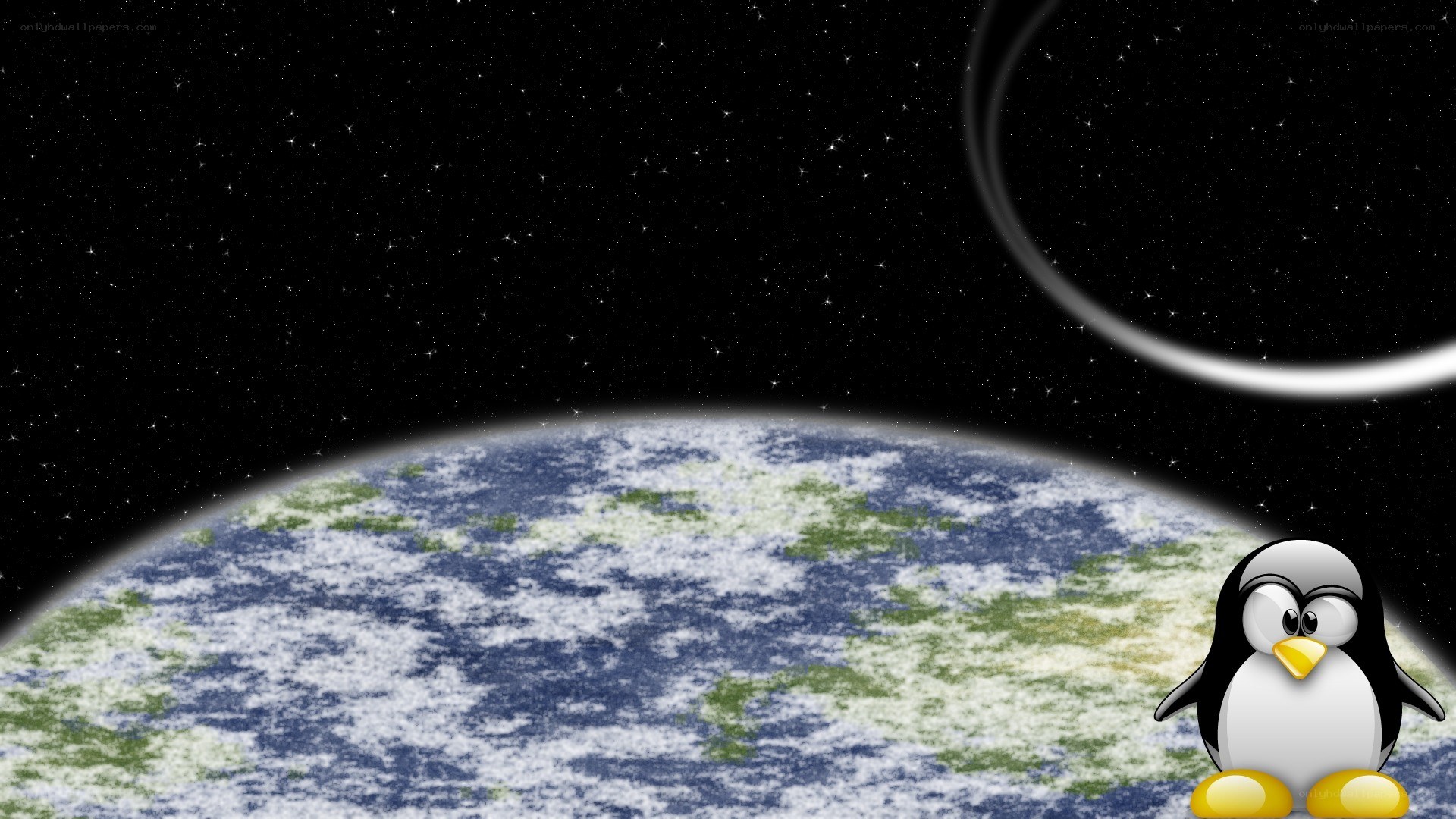 Tux the penguin in space