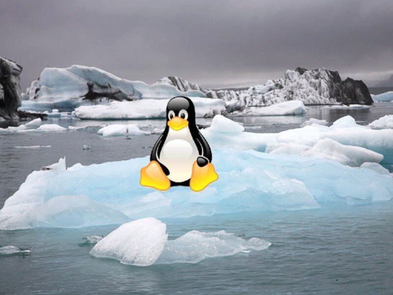Tux the penguin on an iceberg