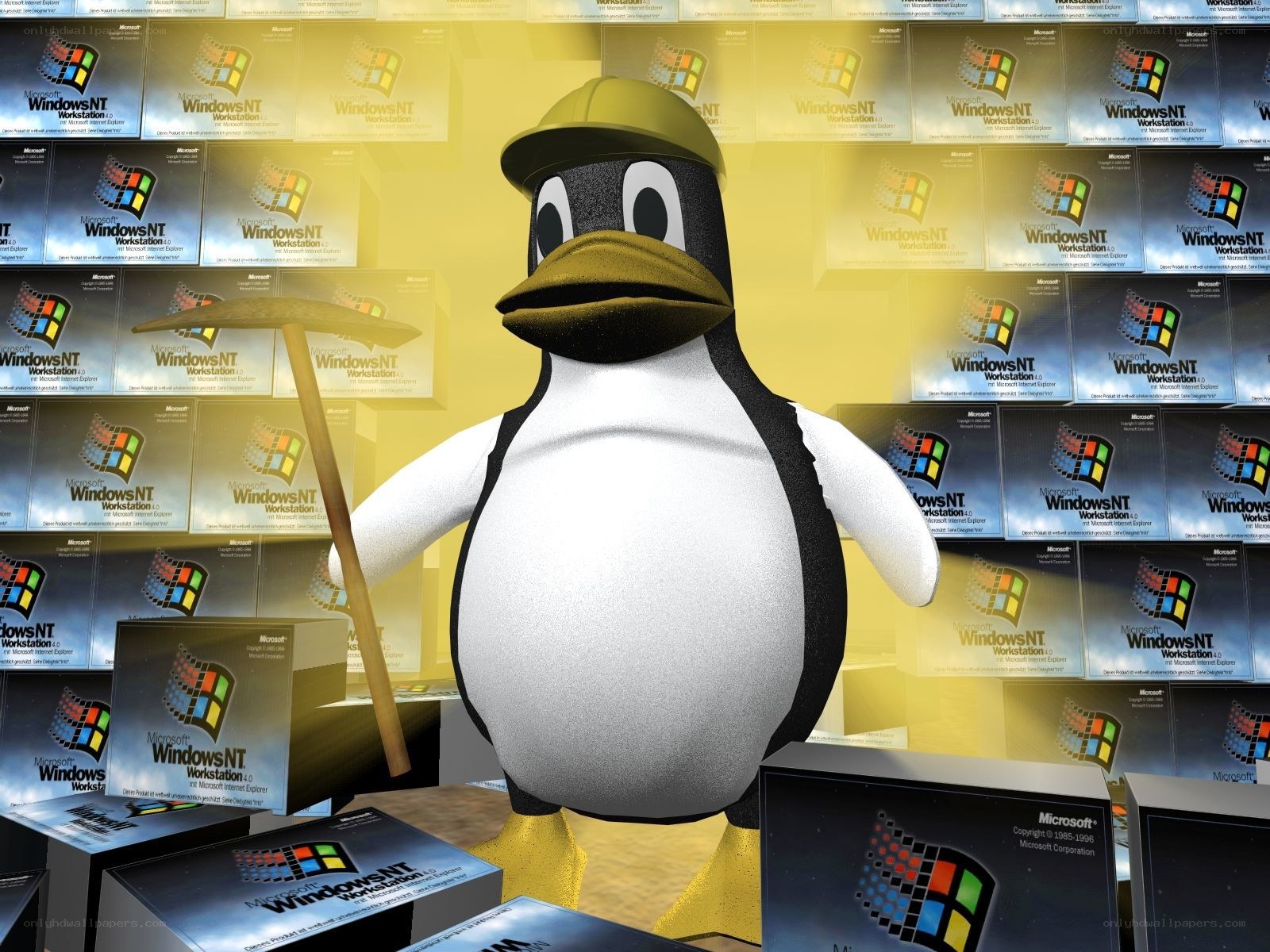Tux the penguin with a shovel