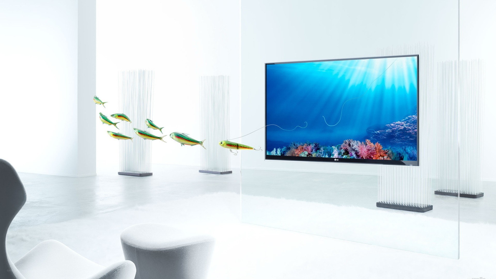 TV displaying underwater scene