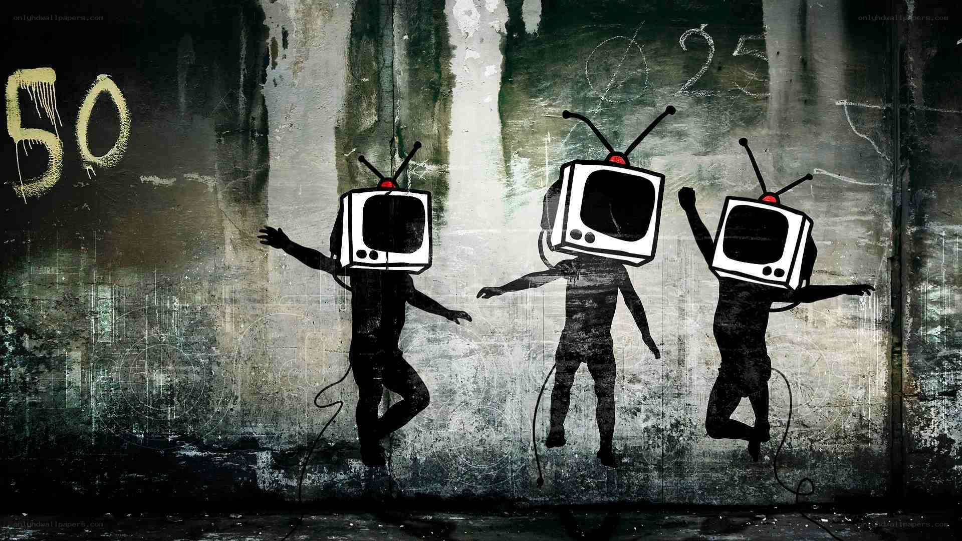 TV-headed figures dancing