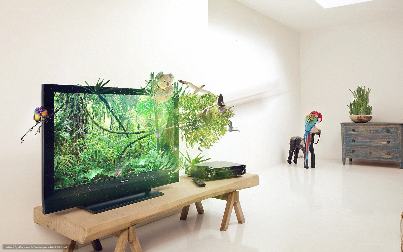 TV jungle scene in living room