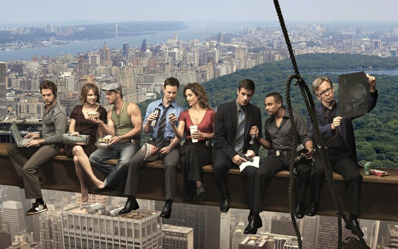 TV show cast on a beam