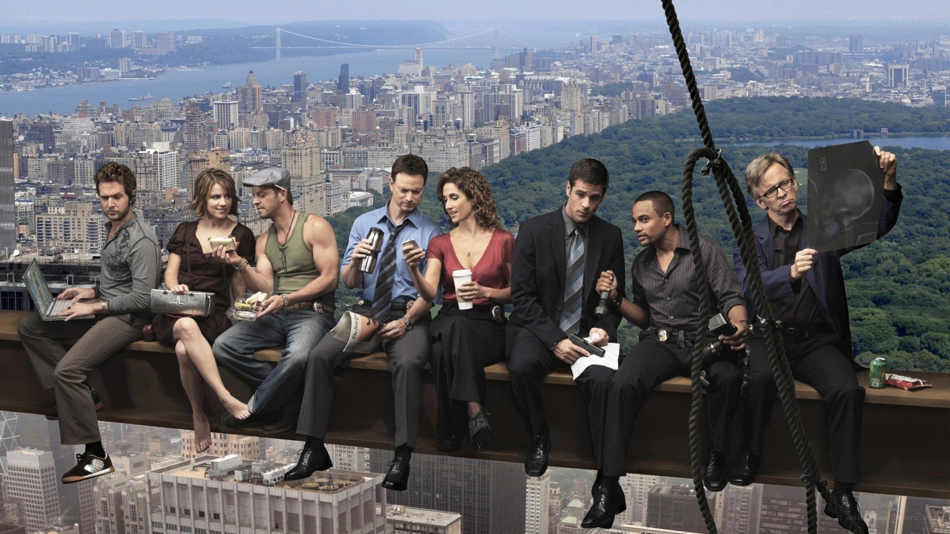 TV show cast on a beam