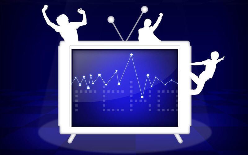 TV with rising graph and silhouettes