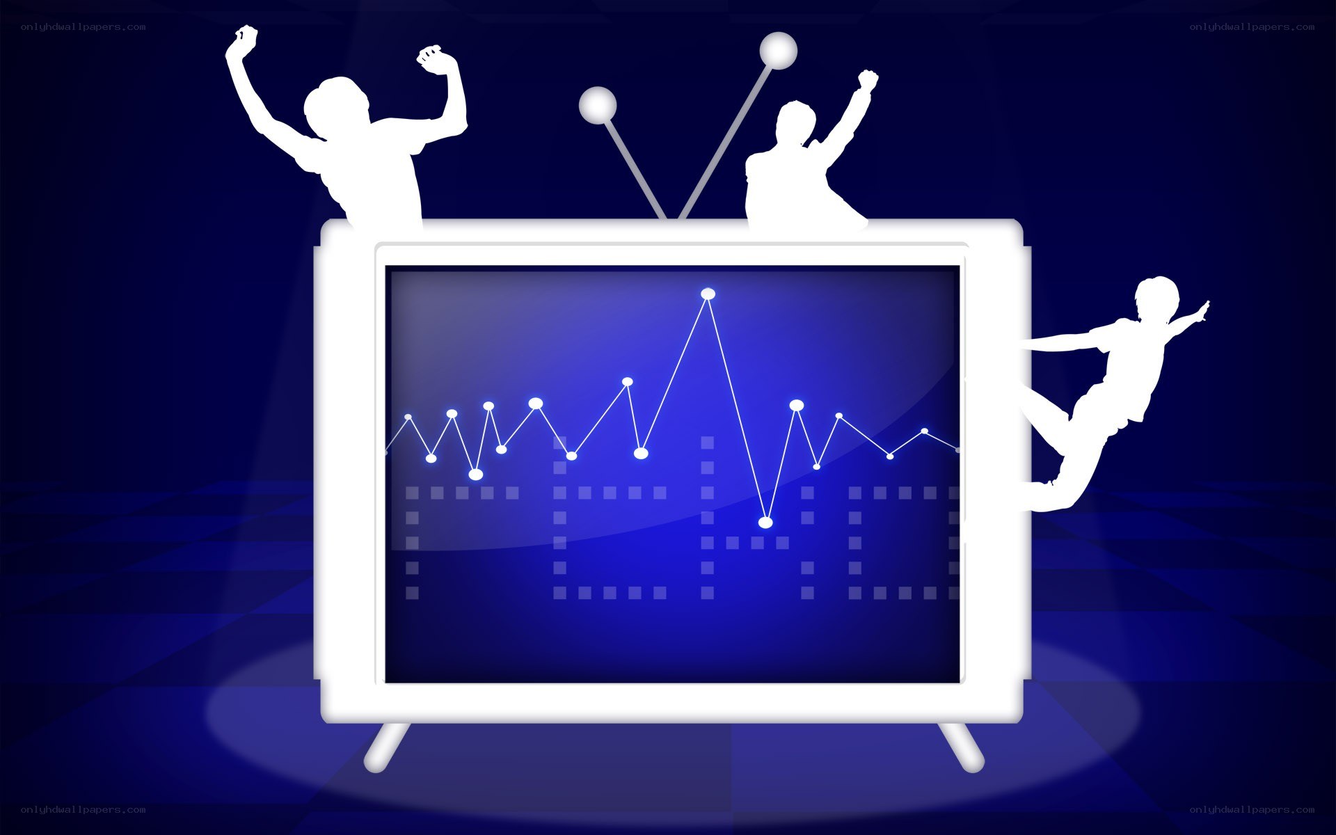TV with rising graph and silhouettes