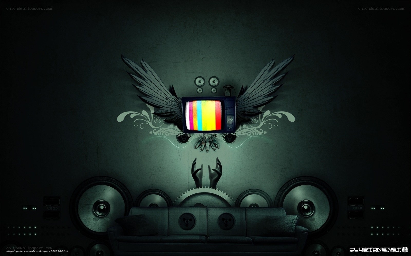TV with wings and hands