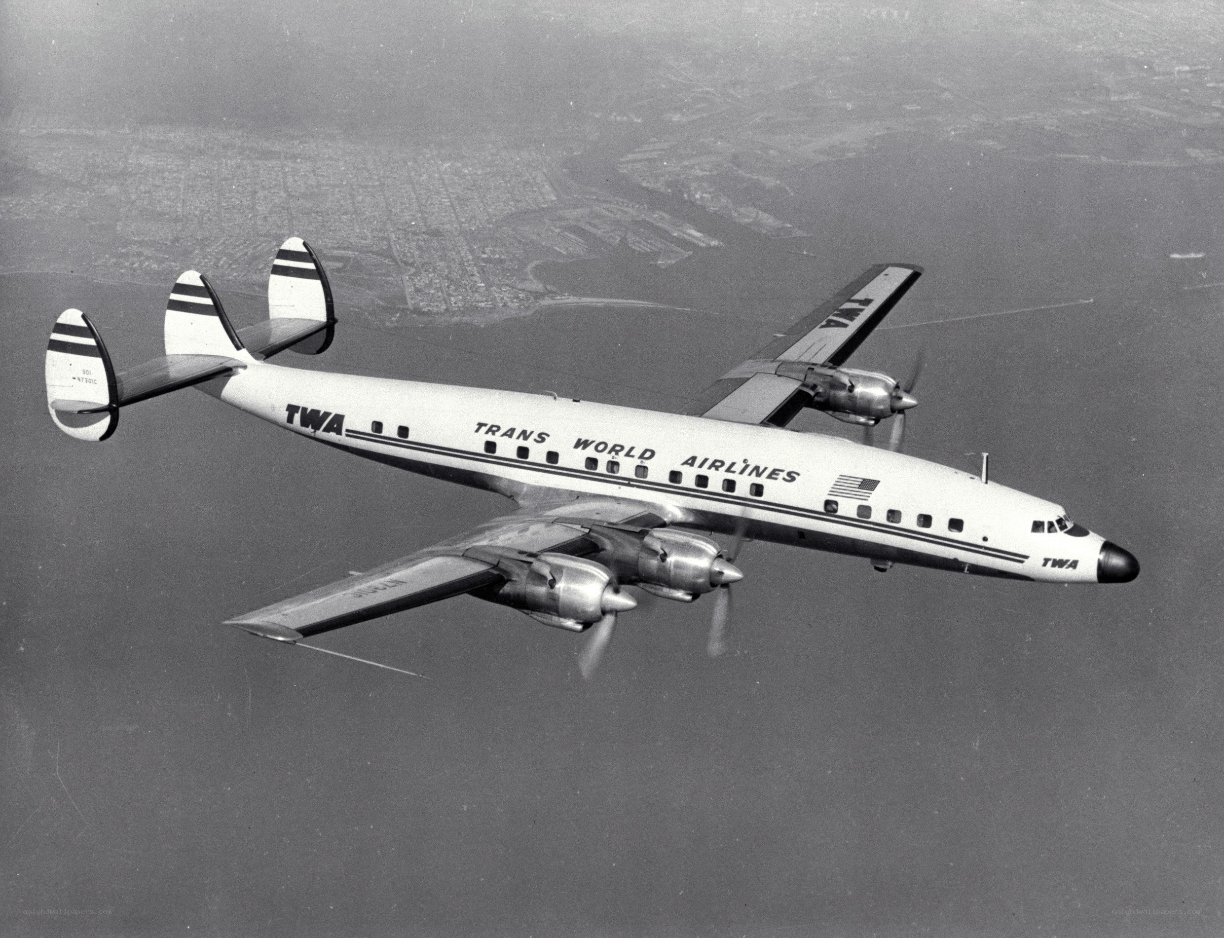 TWA airplane in flight