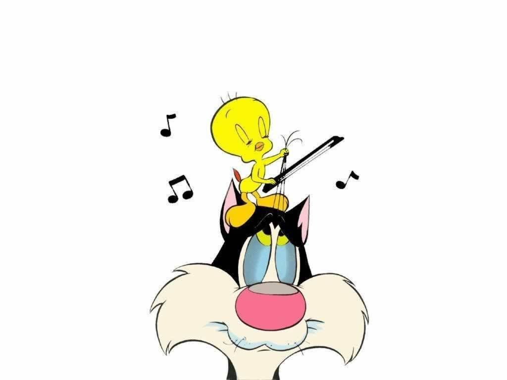 Tweety playing violin on Sylvester