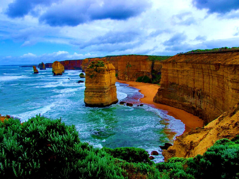 Twelve Apostles Rock Formations — Blue, Dramatic, Afternoon, Photograph, Ocean, Cliffs, Beach