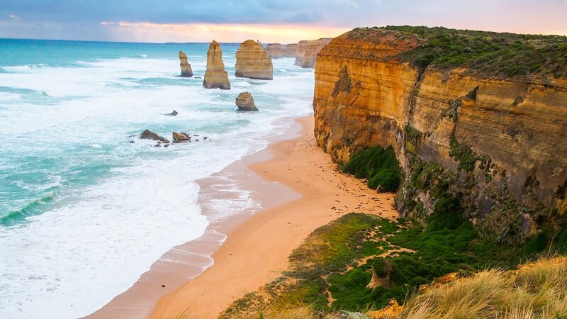 Twelve Apostles Rock Formations — Blue, Dramatic, Sunset, Photograph, Cliffs