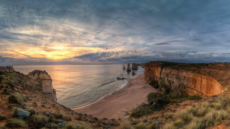 Twelve Apostles Rock Formations — Blue, Dramatic, Sunset, Photograph, Ocean, Cliffs