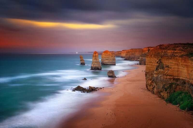 Twelve Apostles Rock Formations — Blue, Dramatic, Sunset