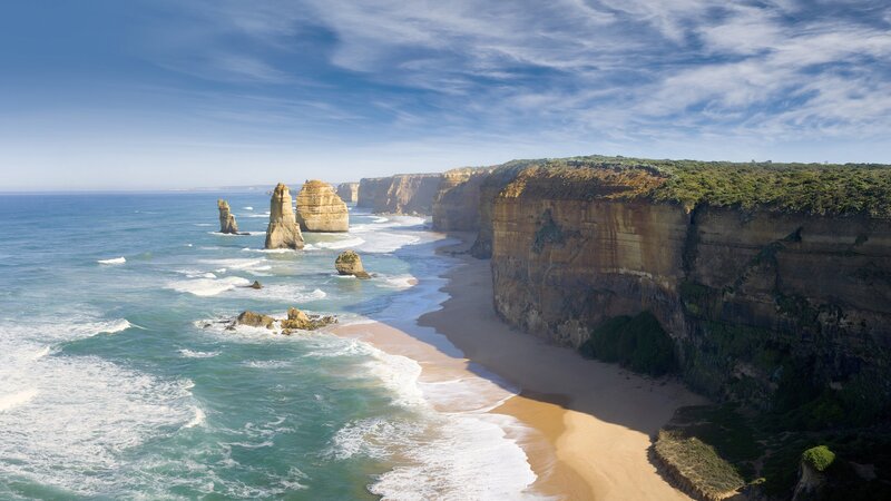 Twelve Apostles Rock Formations — Blue, Serene, Afternoon, Photograph, Cliffs