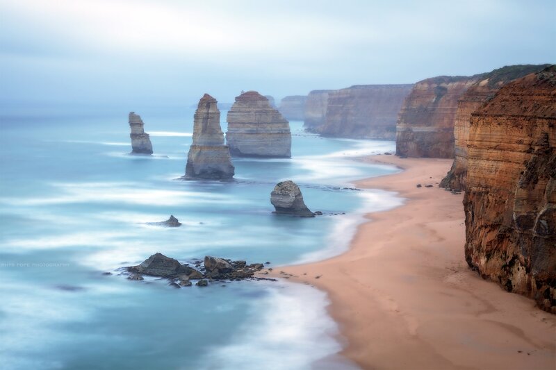 Twelve Apostles Rock Formations — Blue, Serene, Morning
