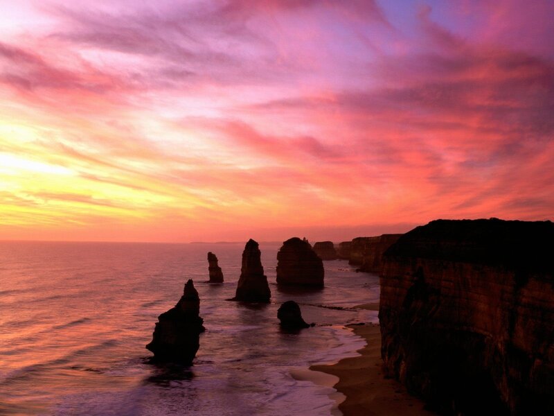 Twelve Apostles Rock Formations — Pink, Dramatic
